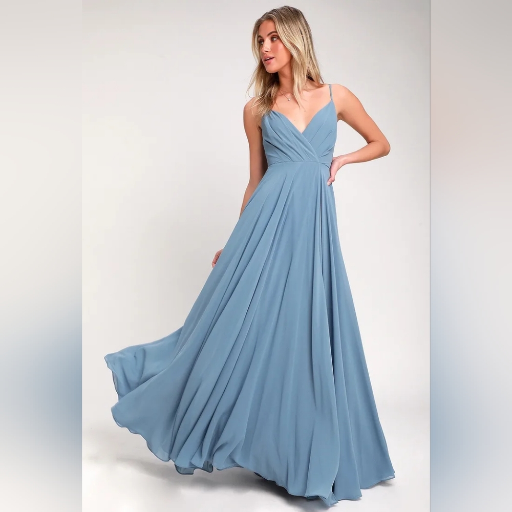 NEW-LULUS All About Love Slate Blue Maxi Dress, Size S